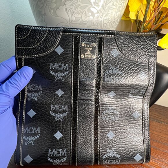 MCM Signature Monogram Black Leather Trifold Wallet - Picture 4 of 10